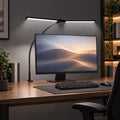 Clip-On LED Desk Lamp with Dual Gooseneck Heads and Stepless Dimming - Black