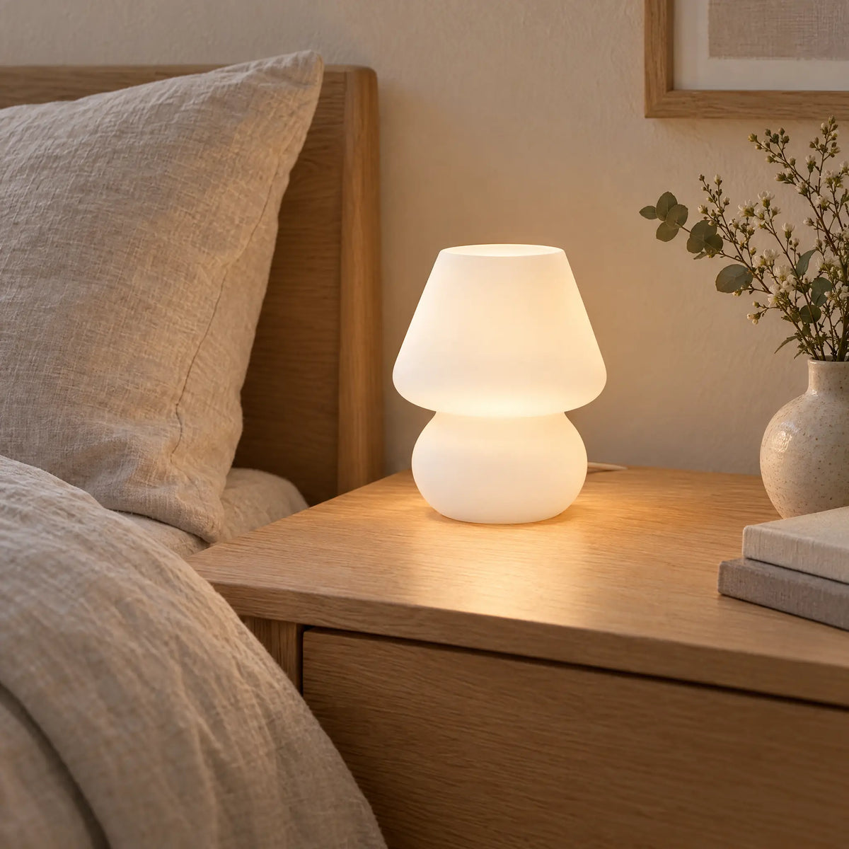 Handmade Glass Mushroom Lamp with USB Power in Striped or Solid Styles