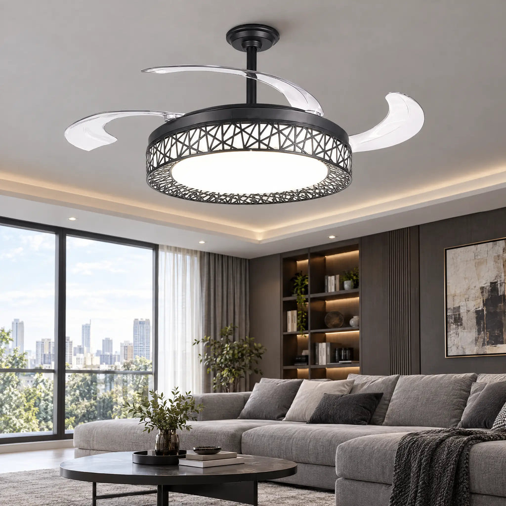 Black Ceiling Fan with Light, Retractable Blades, 42 in & 48 in, Remote