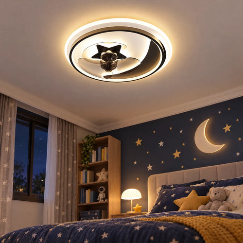 Bedroom Ceiling Fans with Lights, Star & Moon, 19.7 in, Remote