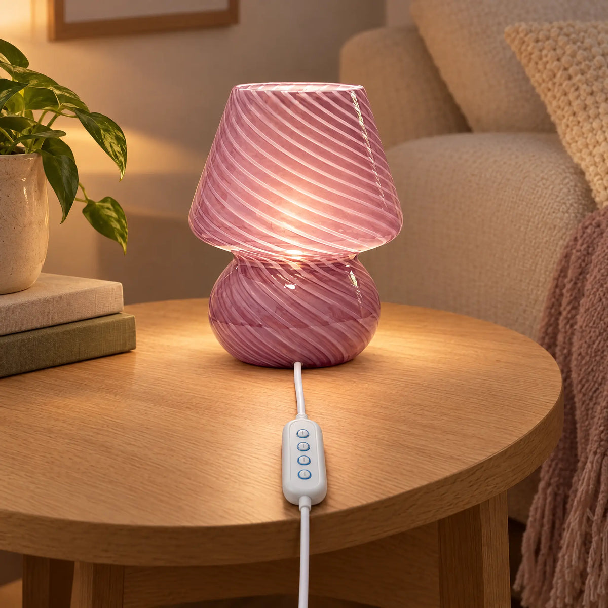 Handmade Glass Mushroom Lamp with USB Power in Striped or Solid Styles - PurpleStriped (stepless dimmer)
