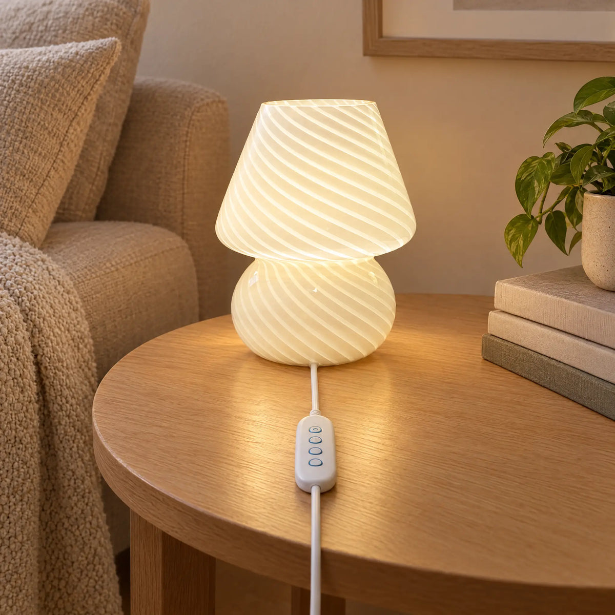 Handmade Glass Mushroom Lamp with USB Power in Striped or Solid Styles - MilkStriped (stepless dimmer)