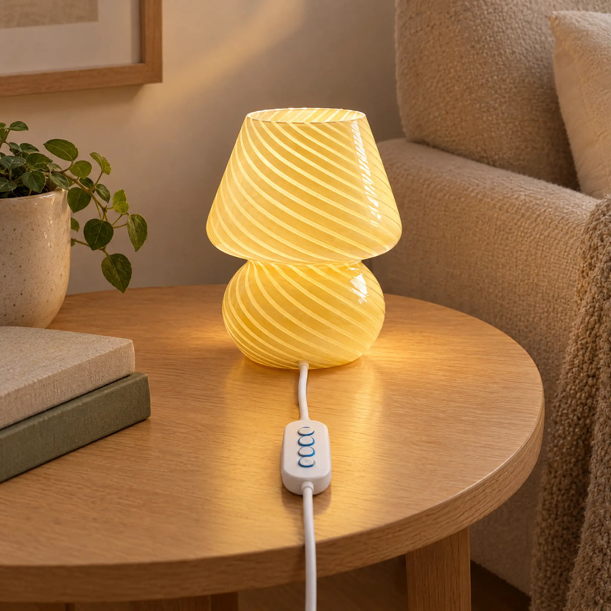Handmade Glass Mushroom Lamp with USB Power in Striped or Solid Styles - BeigeStriped (stepless dimmer)