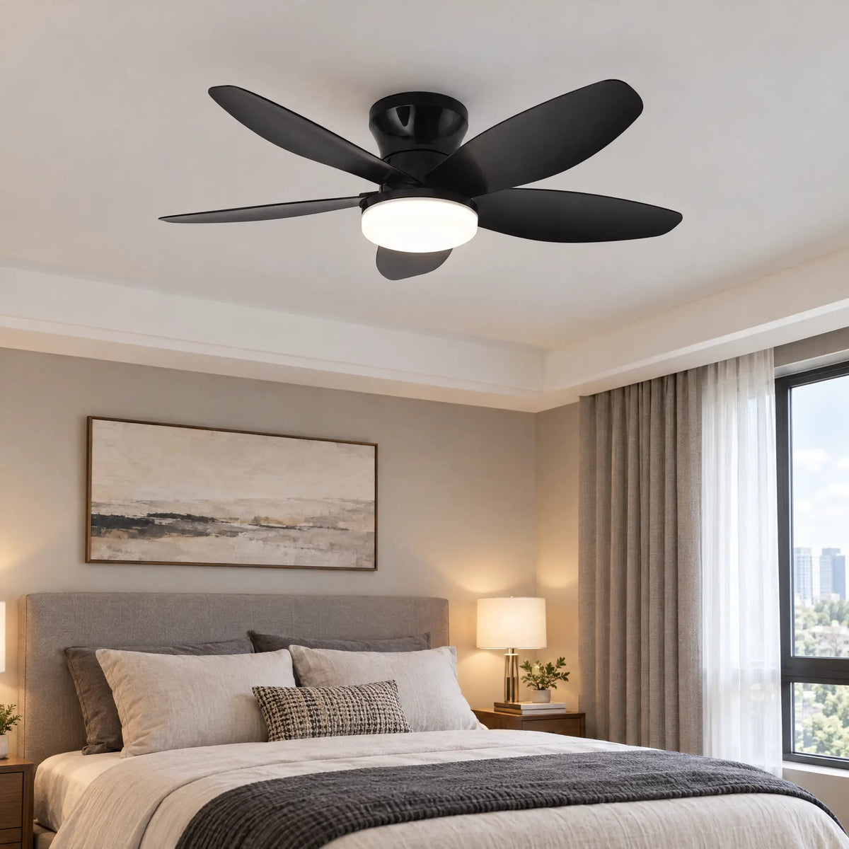 Ceiling Fan with LED Light, 5 Blades, 25 in to 42 in, Remote Control - Black36