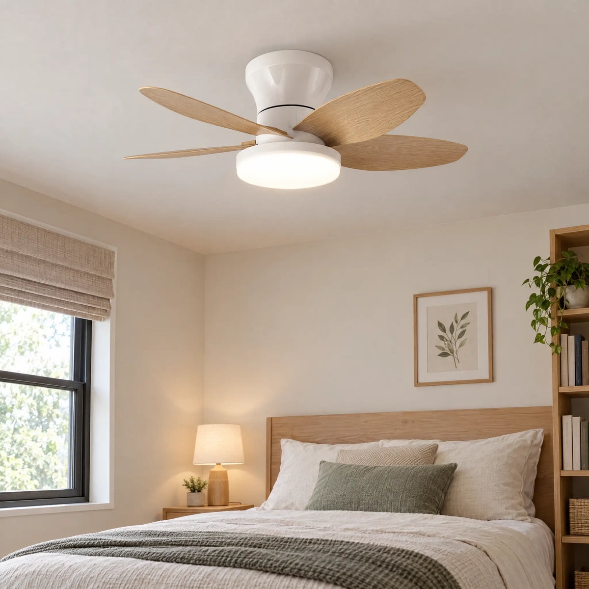 Ceiling Fan with LED Light, 5 Blades, 25 in to 42 in, Remote Control - Wood25