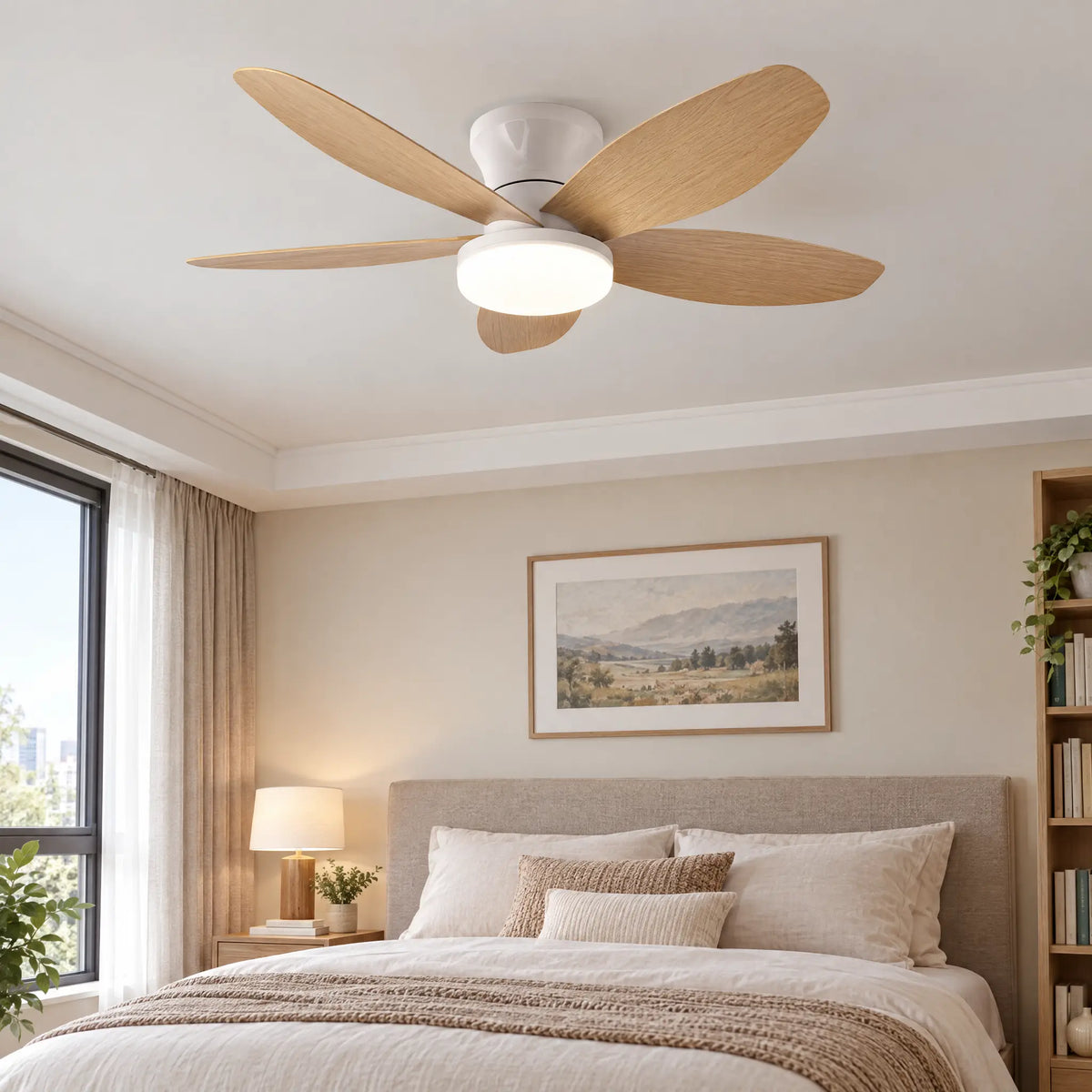 Ceiling Fan with LED Light, 5 Blades, 25 in to 42 in, Remote Control - Wood36