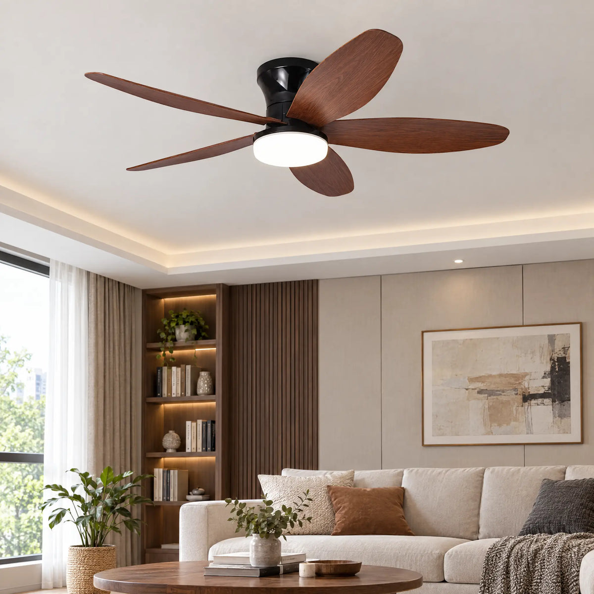 Ceiling Fan with LED Light, 5 Blades, 25 in to 42 in, Remote Control - Walnut42