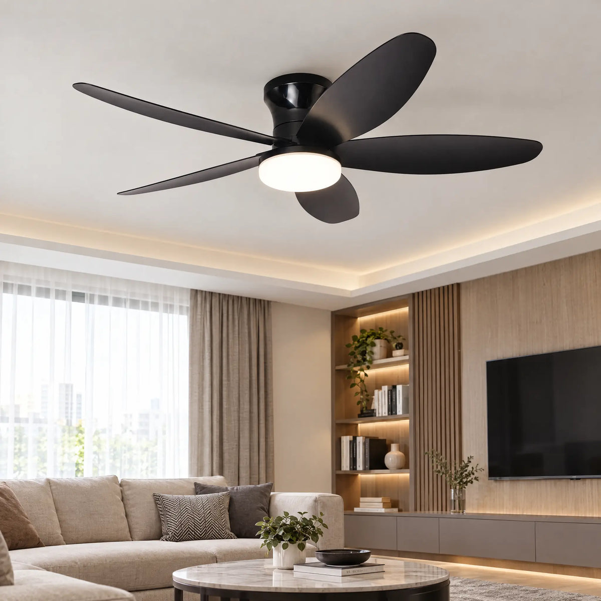 Ceiling Fan with LED Light, 5 Blades, 25 in to 42 in, Remote Control - Black42