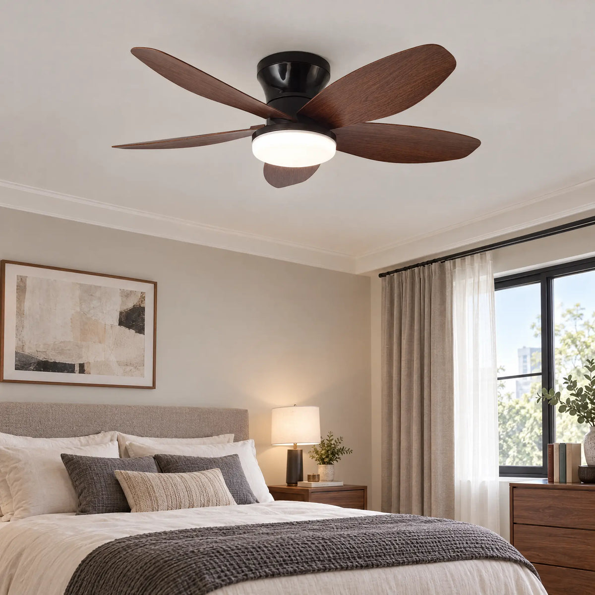 Ceiling Fan with LED Light, 5 Blades, 25 in to 42 in, Remote Control - Walnut36