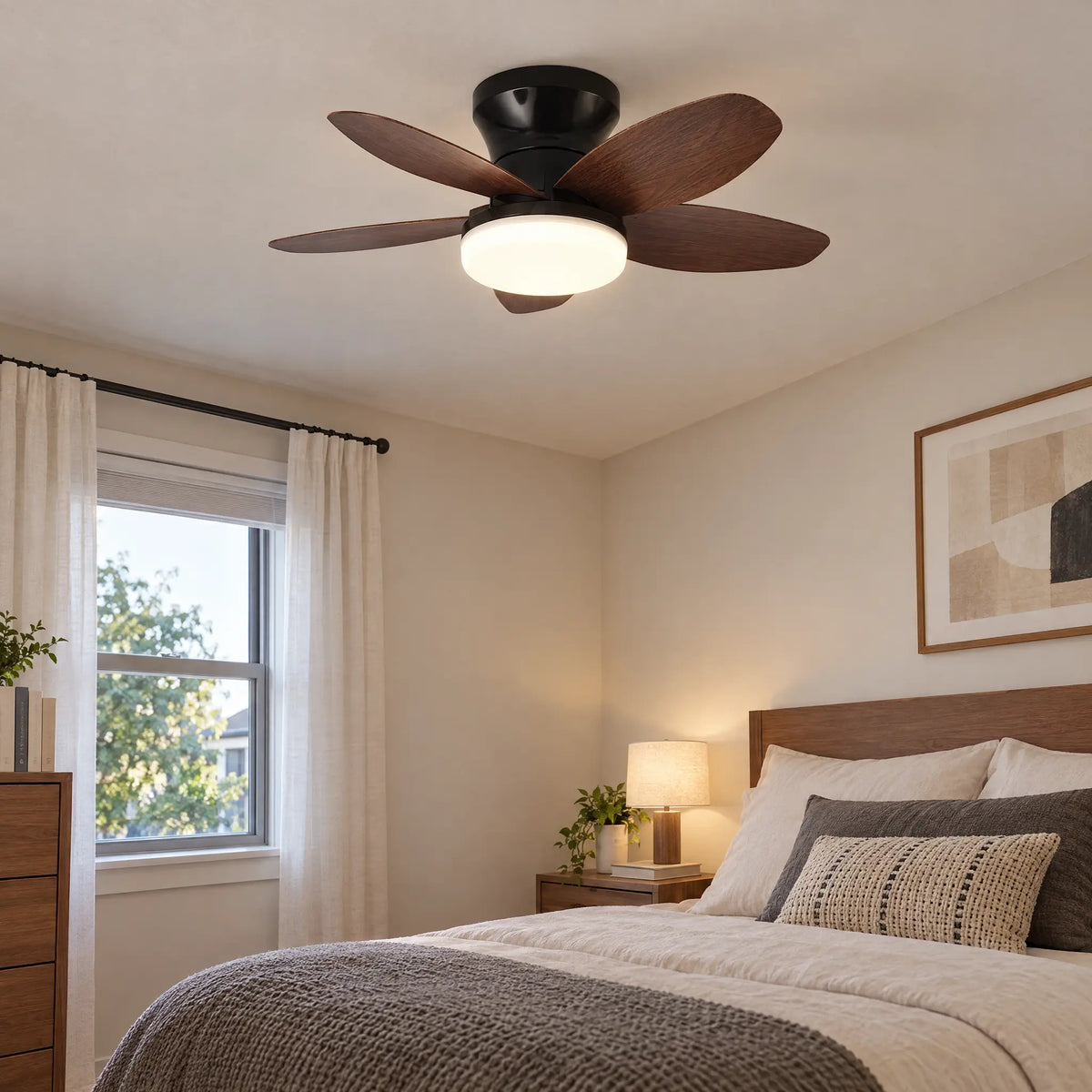 Ceiling Fan with LED Light, 5 Blades, 25 in to 42 in, Remote Control - Walnut25