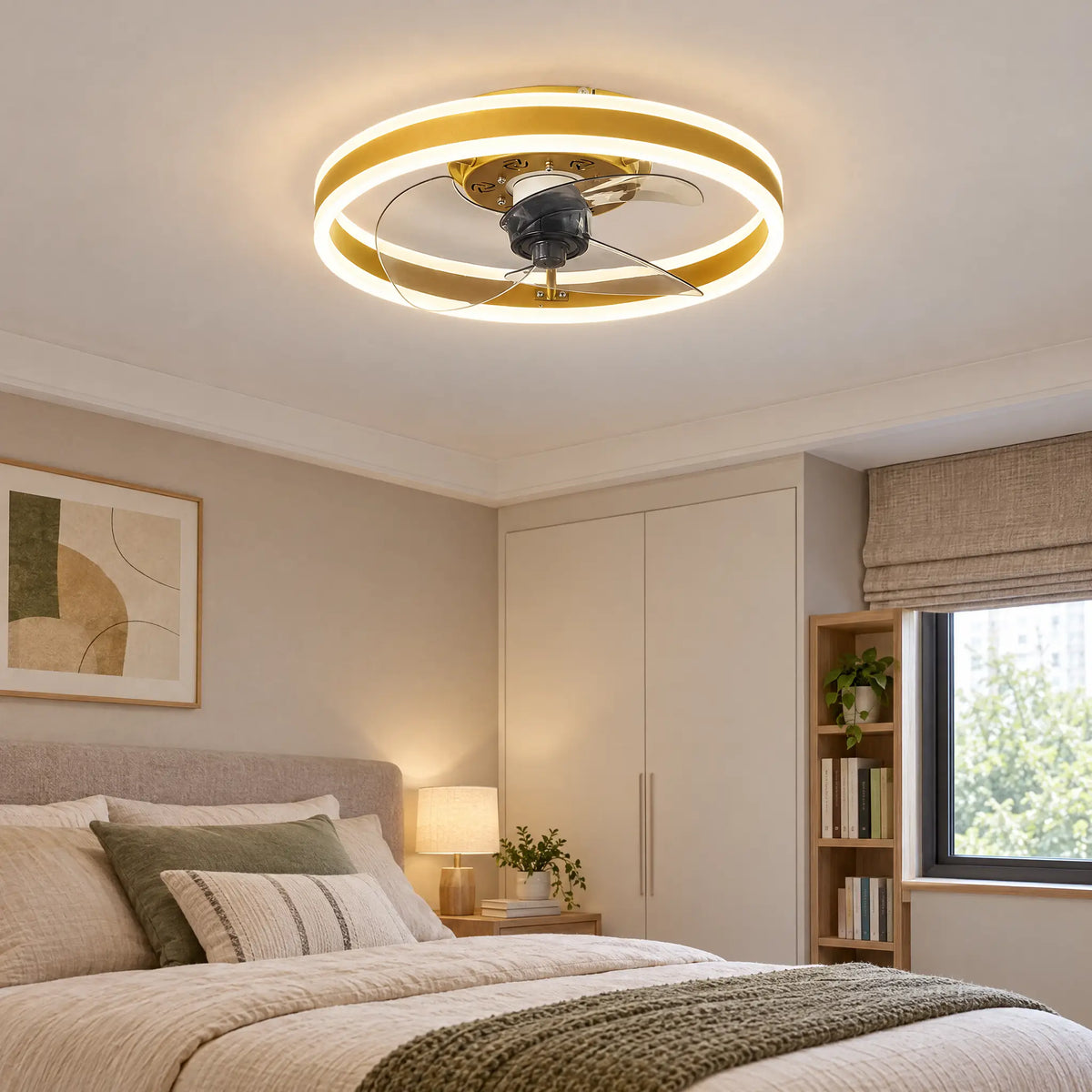 Ceiling Fans with Lights, Double Ring, 15.7 in & 19.7 in, Remote & App - RegGold15