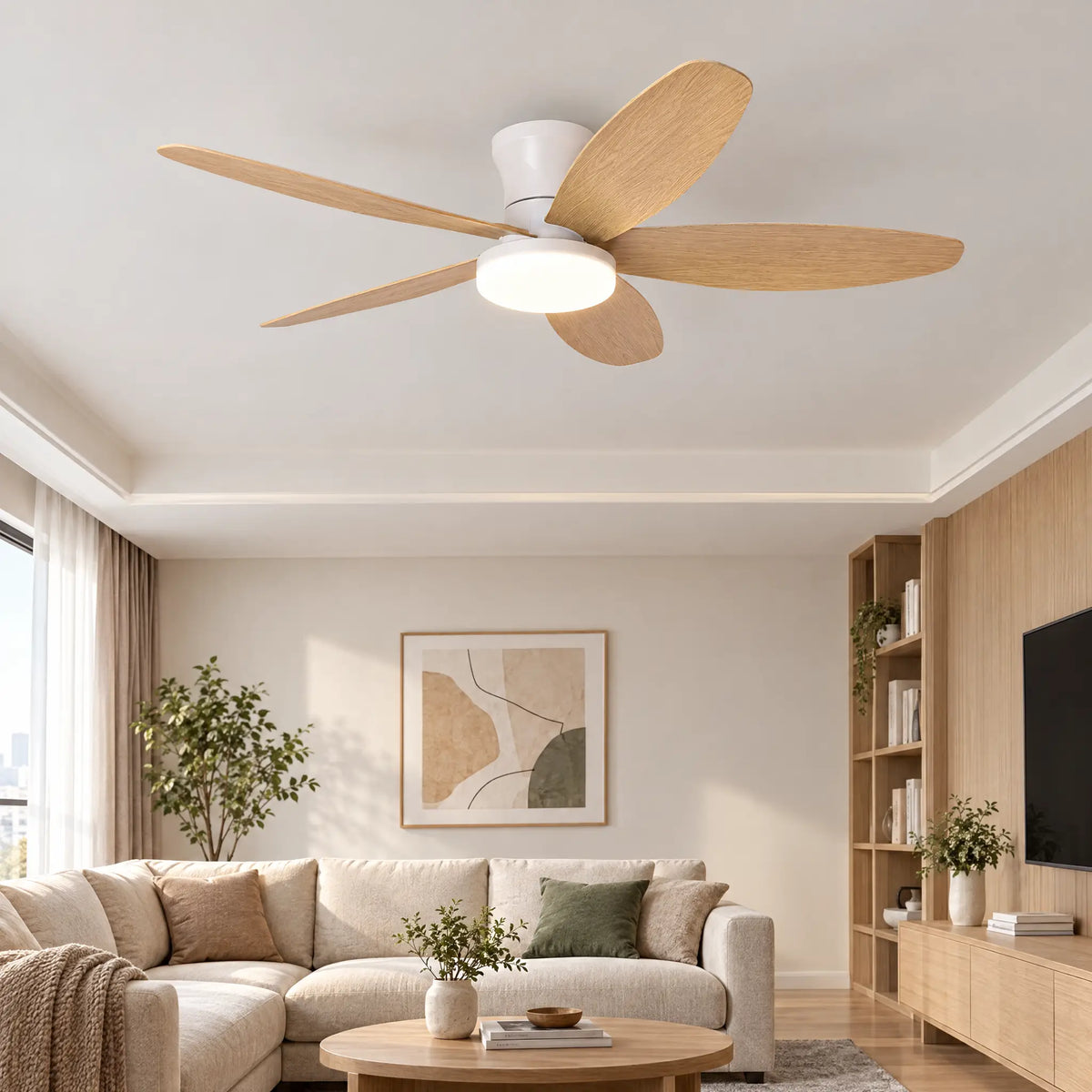 Ceiling Fan with LED Light, 5 Blades, 25 in to 42 in, Remote Control - Wood42