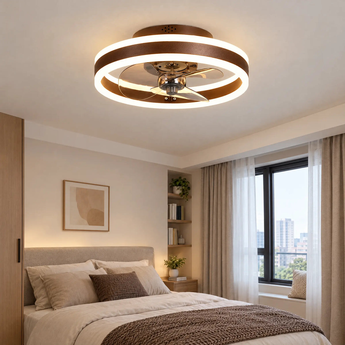 Ceiling Fans with Lights, Double Ring, 15.7 in & 19.7 in, Remote & App - RegCoffee15