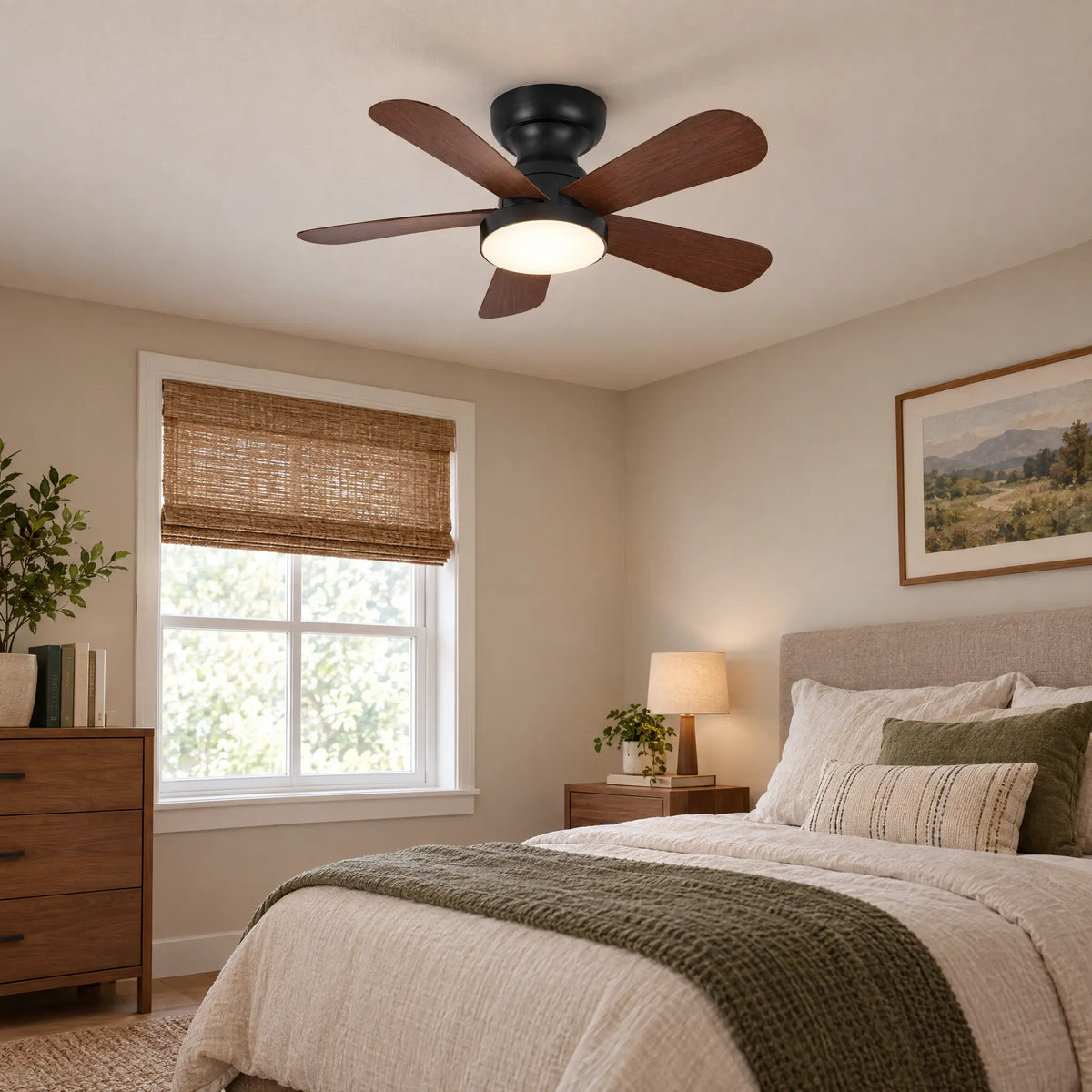 Ceiling Fans with Lights, 5 Blades, Remote, 28 in to 41.3 in - 28Walnut
