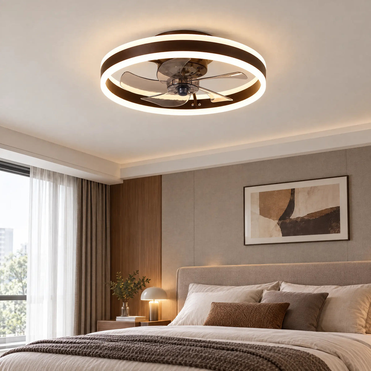 Ceiling Fans with Lights, Double Ring, 15.7 in & 19.7 in, Remote & App - RegCoffee19
