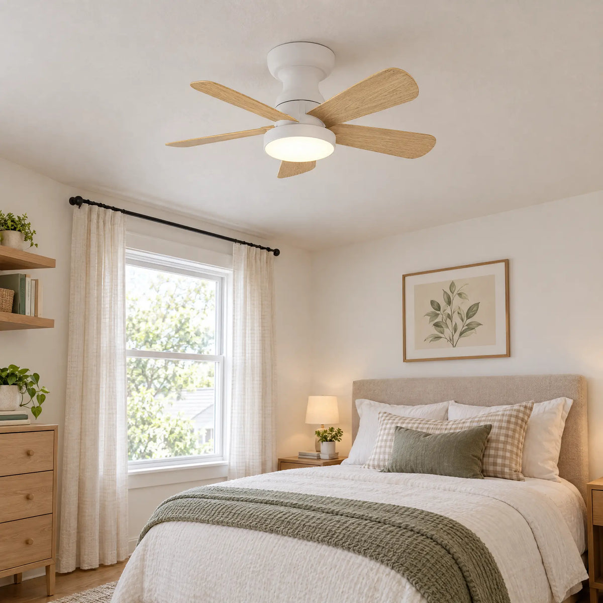 Ceiling Fans with Lights, 5 Blades, Remote, 28 in to 41.3 in - 28WhiteWood