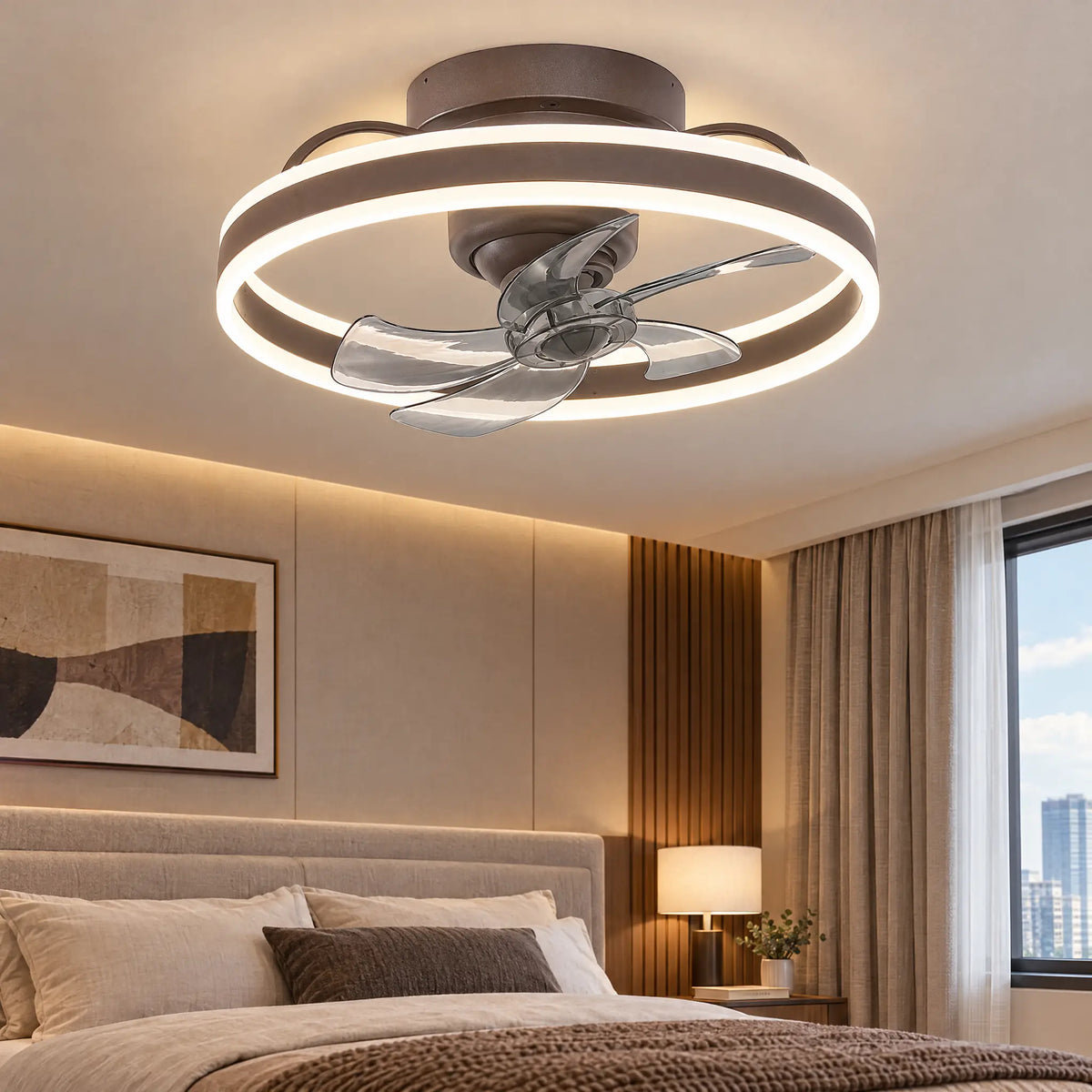 Ceiling Fans with Lights, Double Ring, 15.7 in & 19.7 in, Remote & App - ShakeCoffee19