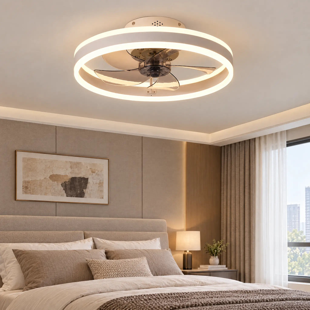 Ceiling Fans with Lights, Double Ring, 15.7 in & 19.7 in, Remote & App - RegWhite19