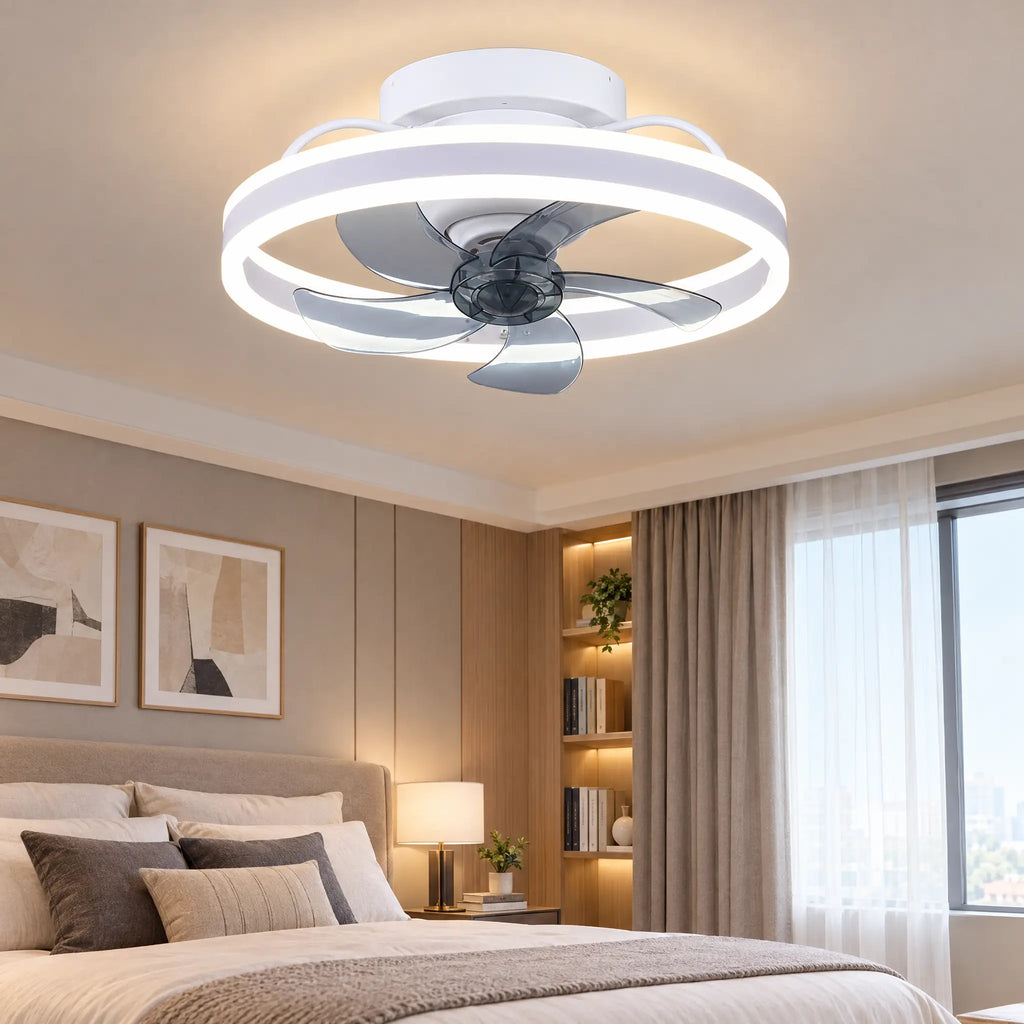 Ceiling Fans with Lights, Double Ring, 15.7 in & 19.7 in, Remote & App - ShakeWhite19