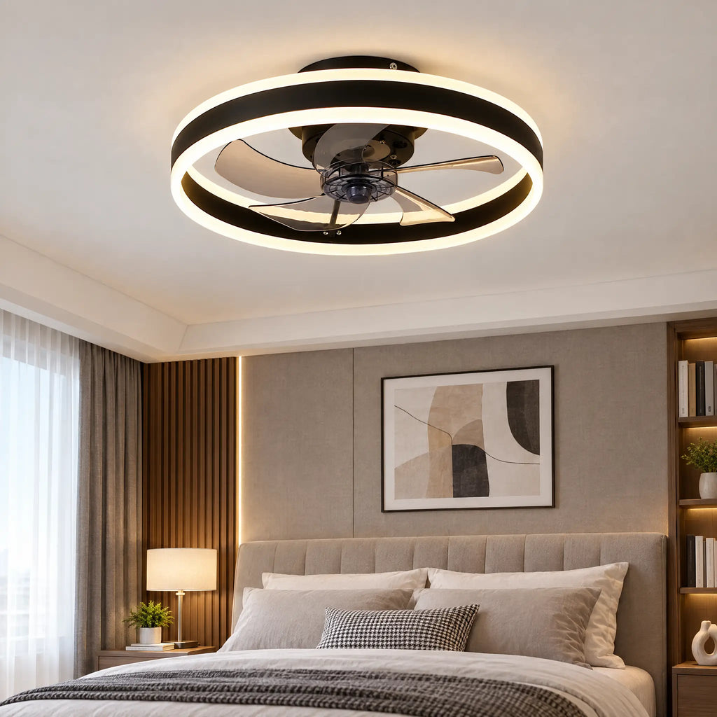 Ceiling Fans with Lights, Double Ring, 15.7 in & 19.7 in, Remote & App - RegBlack19