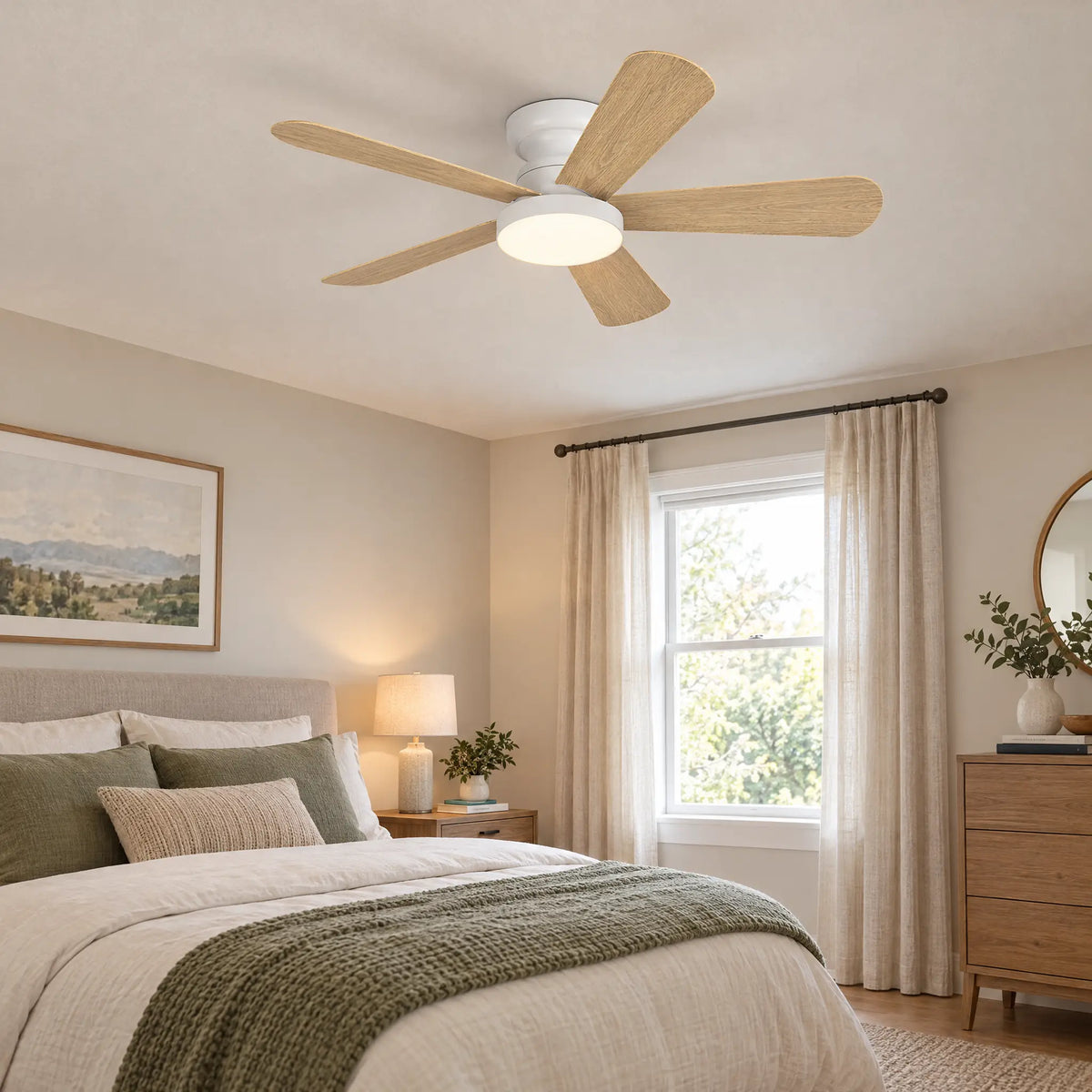 Ceiling Fans with Lights, 5 Blades, Remote, 28 in to 41.3 in - 33WhiteWood