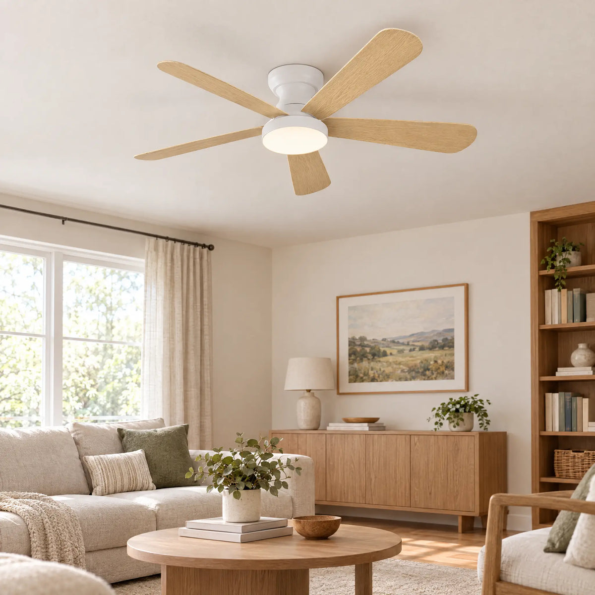 Ceiling Fans with Lights, 5 Blades, Remote, 28 in to 41.3 in - 41WhiteWood