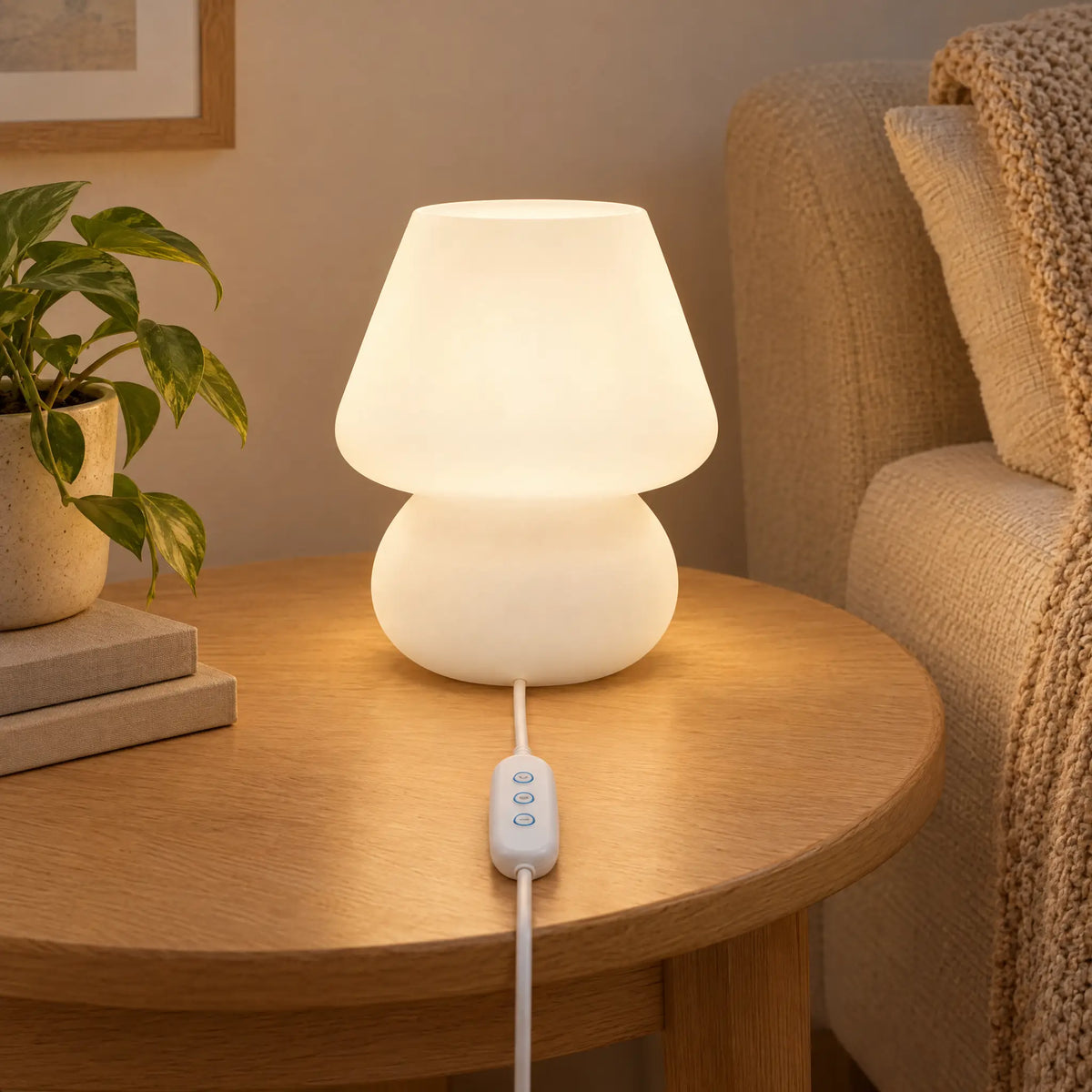 Handmade Glass Mushroom Lamp with USB Power in Striped or Solid Styles - MilkFrosted (stepless dimmer)