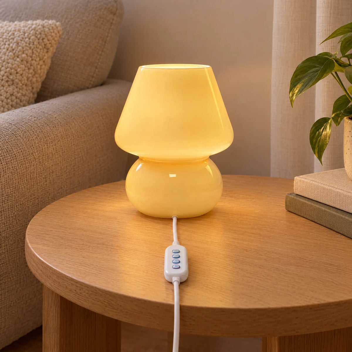 Handmade Glass Mushroom Lamp with USB Power in Striped or Solid Styles - Beige (stepless dimmer)