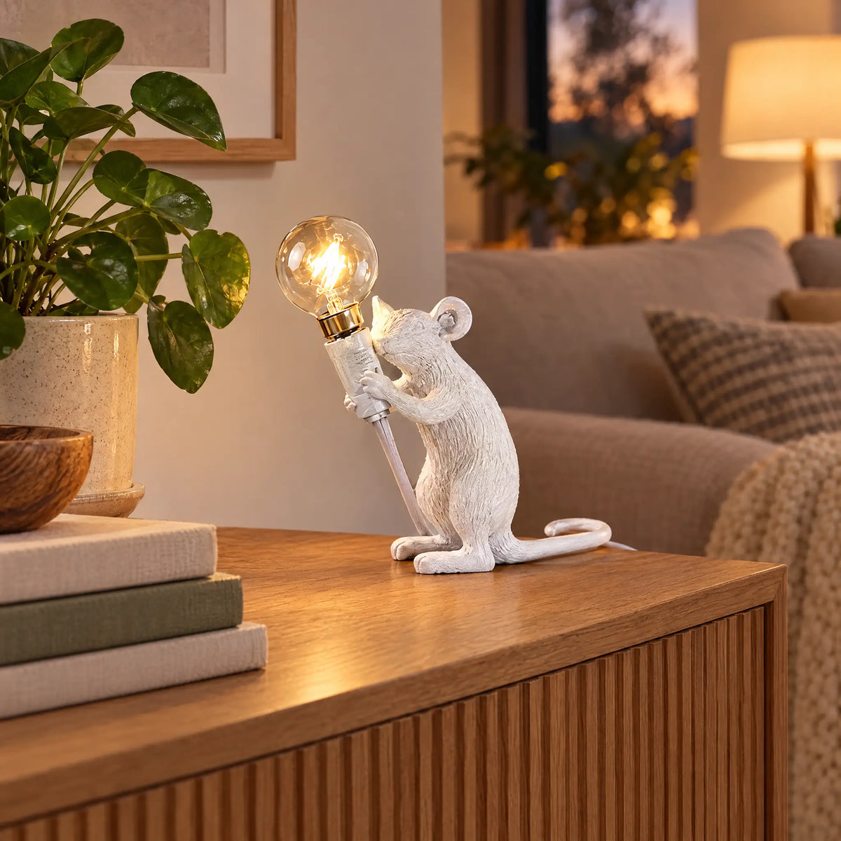 Resin Mouse Table Lamp in 3 Poses and 3 Colors with Button Switch