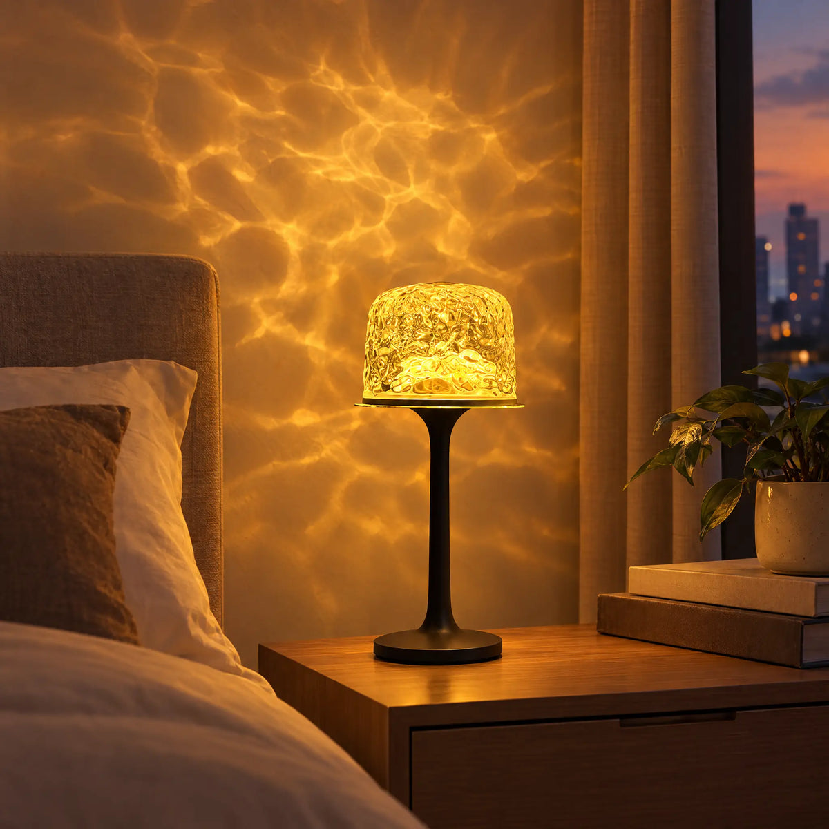 Water Ripple Cordless Table Lamp, Rechargeable with Touch or Remote