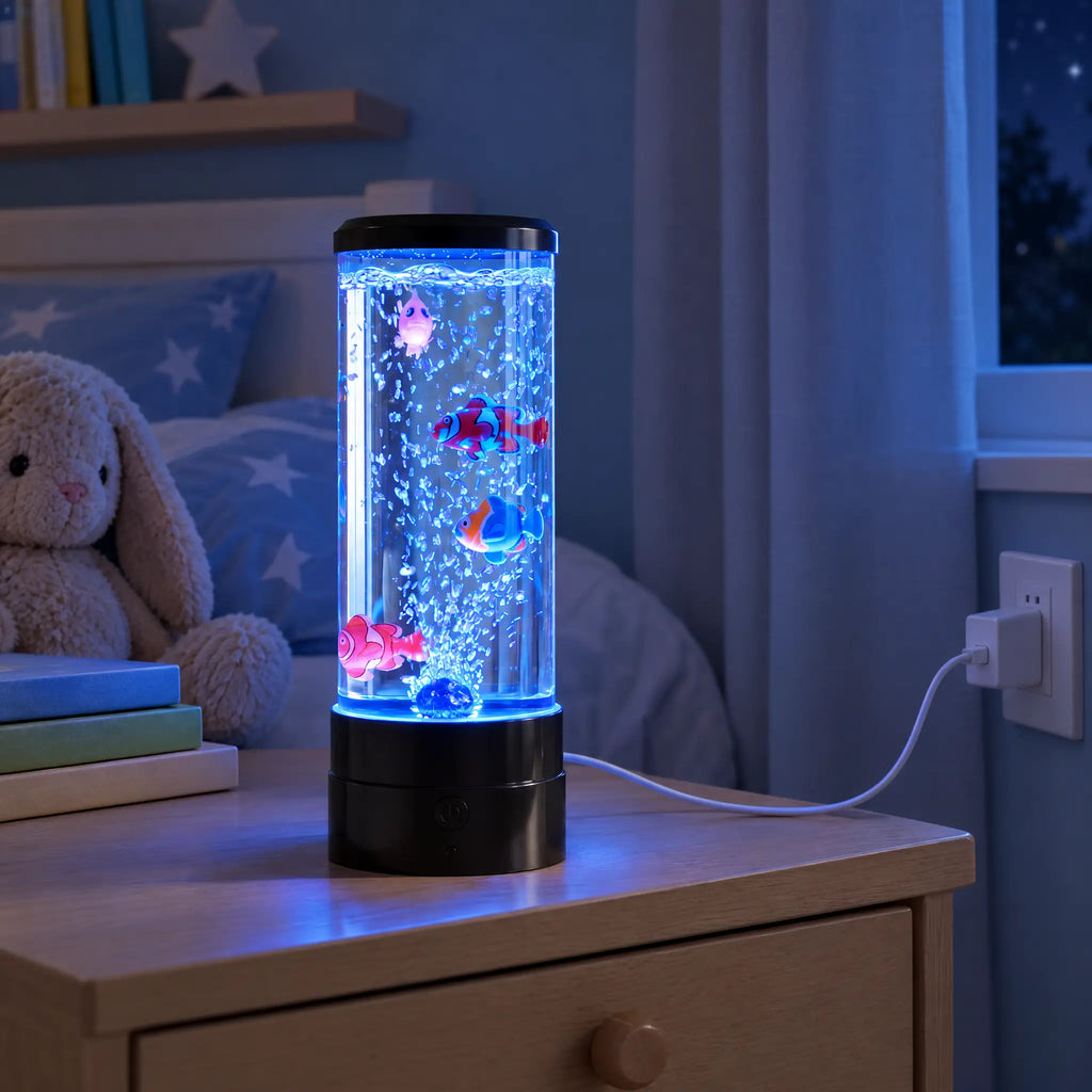 Bubble Fish Night Light with Color-Changing LED, USB Powered