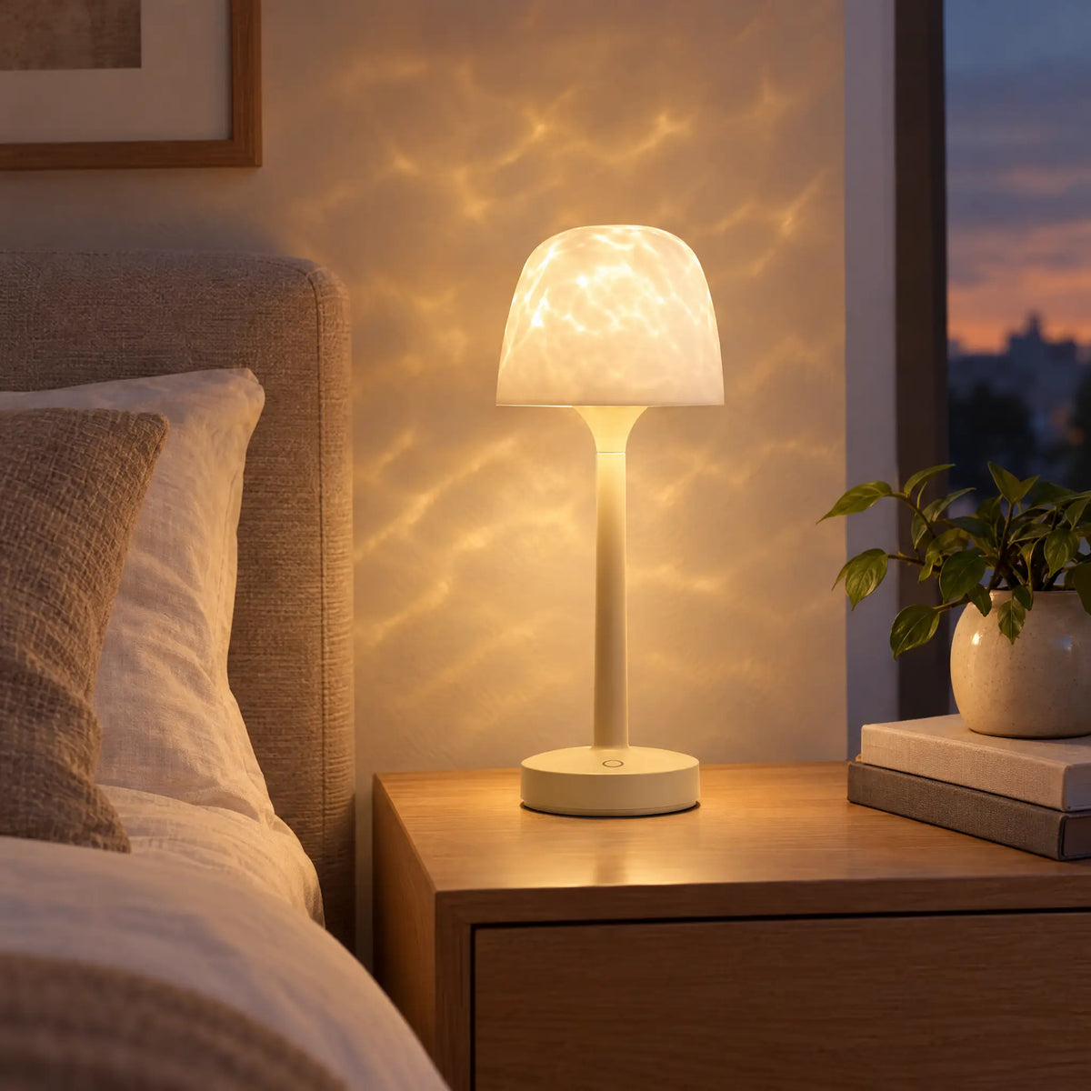 Water Ripple Cordless Table Lamp, Rechargeable with Touch or Remote - cream body (3-color touch / 16-color remote)