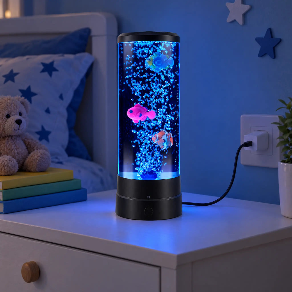 Bubble Fish Night Light with Color-Changing LED, USB Powered - standard black (w/ or w/o remote)