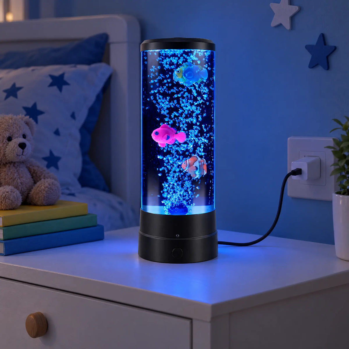 Bubble Fish Night Light with Color-Changing LED, USB Powered - standard black (w/ or w/o remote)
