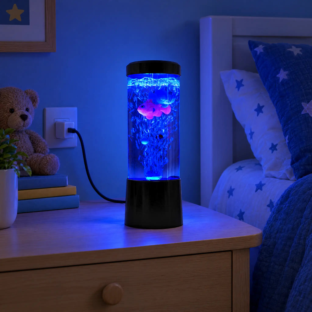Bubble Fish Night Light with Color-Changing LED, USB Powered - small black