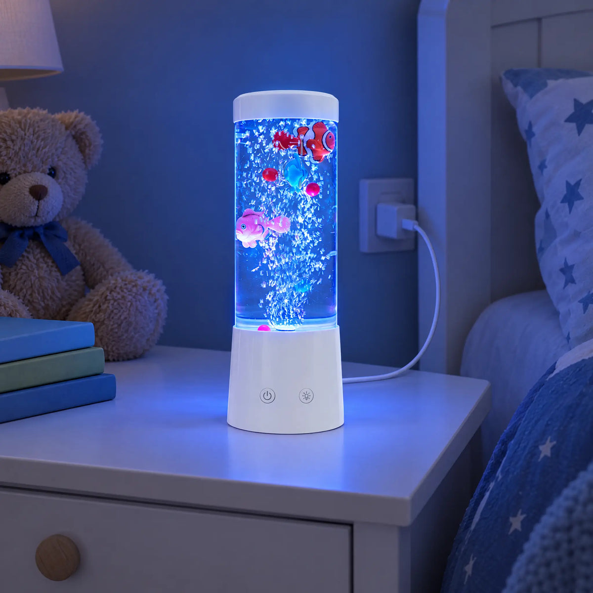 Bubble Fish Night Light with Color-Changing LED, USB Powered - small white