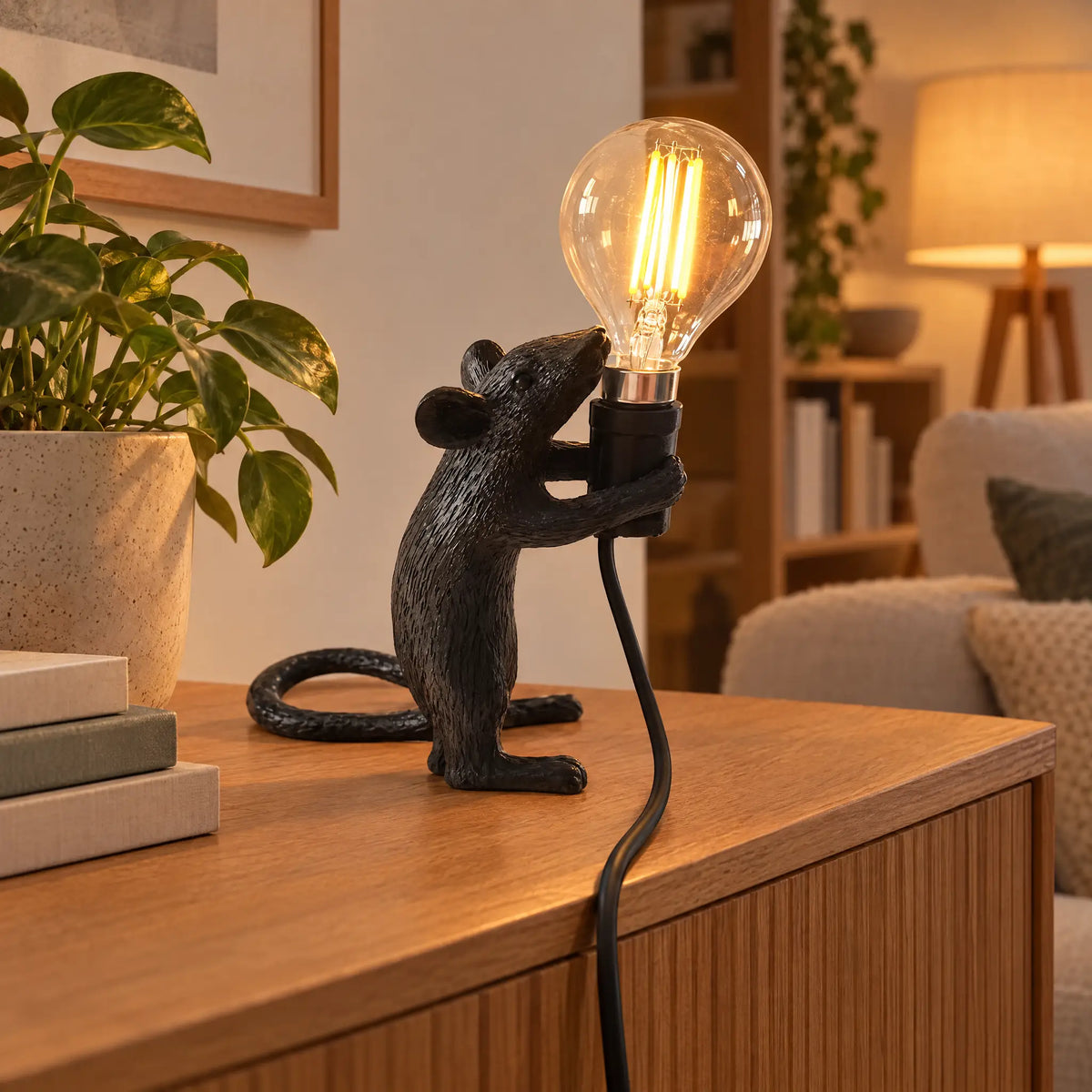 Resin Mouse Table Lamp in 3 Poses and 3 Colors with Button Switch - Black stand