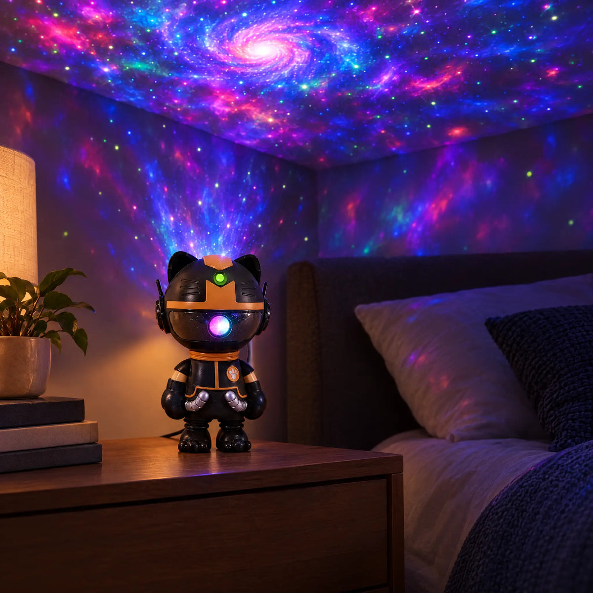 Cat Astronaut Star Projector Night Light with Remote, USB Powered