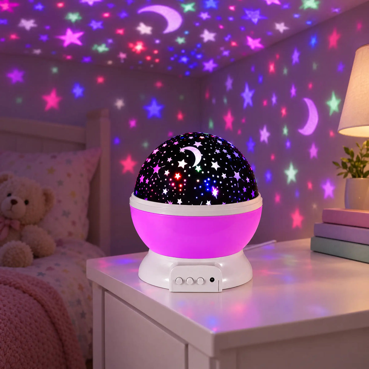 Rotating Star and Moon Night Light Projector, USB or Battery Powered