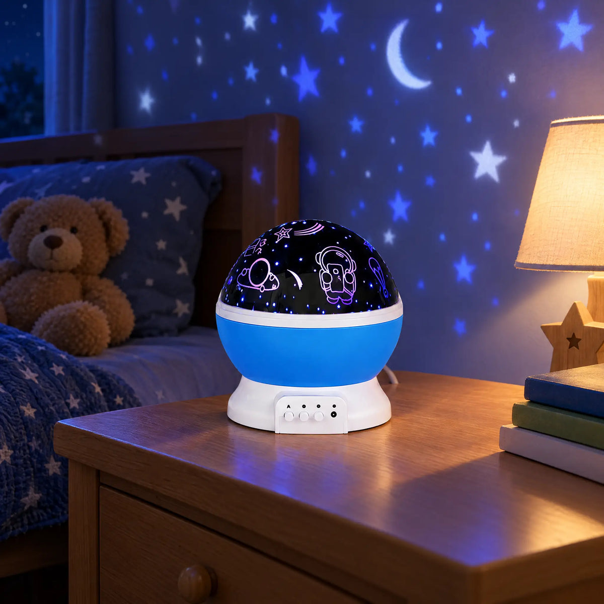 Rotating Astronaut Star Projector Night Light, USB or AA Battery Powered