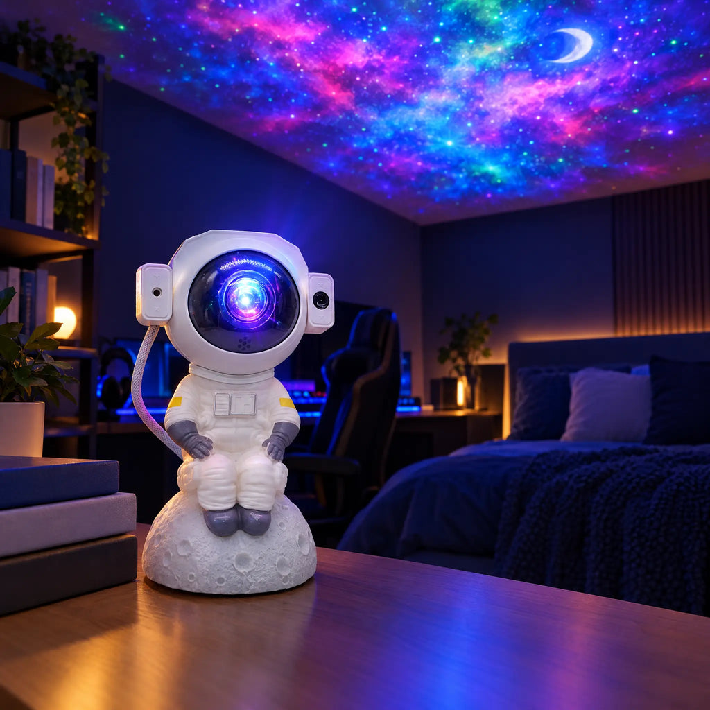 Astronaut Galaxy Projector Night Light with Bluetooth Speaker and Moon Base