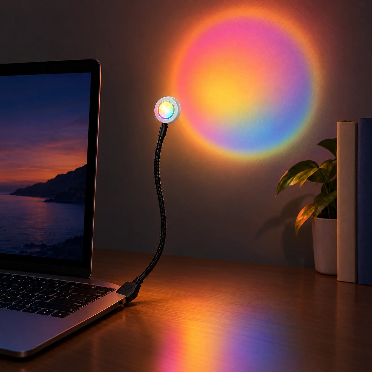 USB Gooseneck LED Lamp in Sunset, Rainbow, Sunrise, White or Warm White