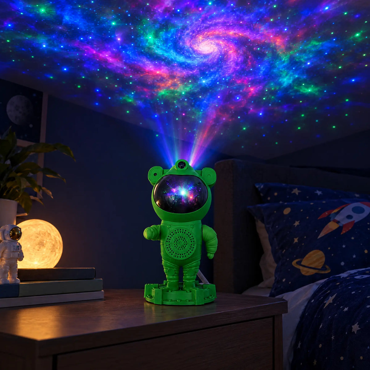 Astronaut Star Projector Night Light with Bluetooth Speaker and Remote - Green