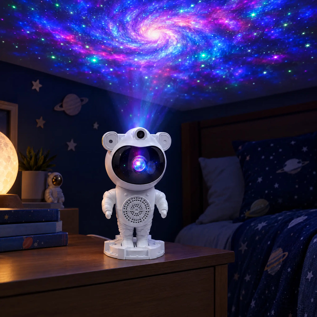 Astronaut Star Projector Night Light with Bluetooth Speaker and Remote - White
