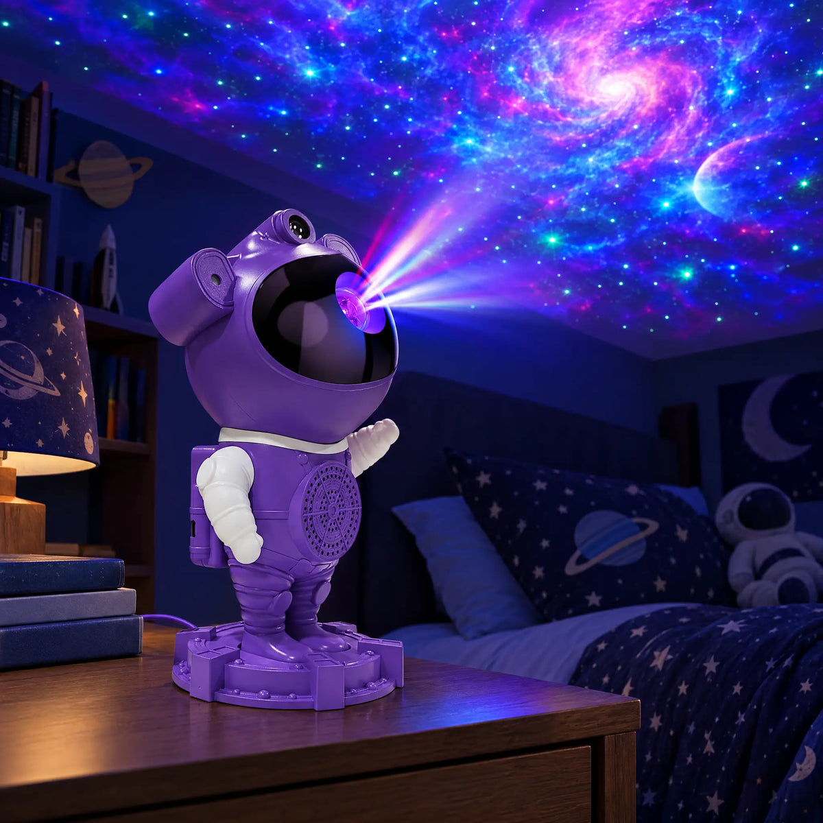 Astronaut Star Projector Night Light with Bluetooth Speaker and Remote - Purple