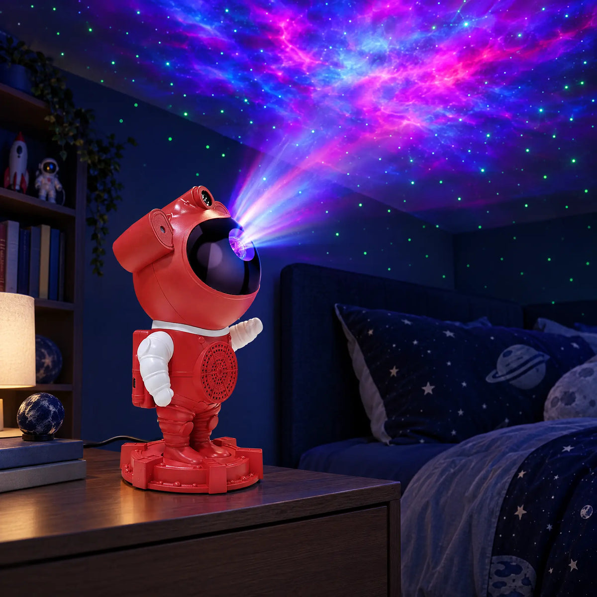 Astronaut Star Projector Night Light with Bluetooth Speaker and Remote - Red
