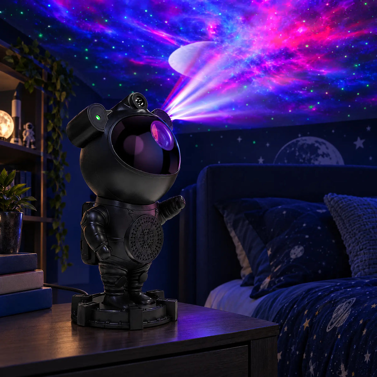 Astronaut Star Projector Night Light with Bluetooth Speaker and Remote - Black