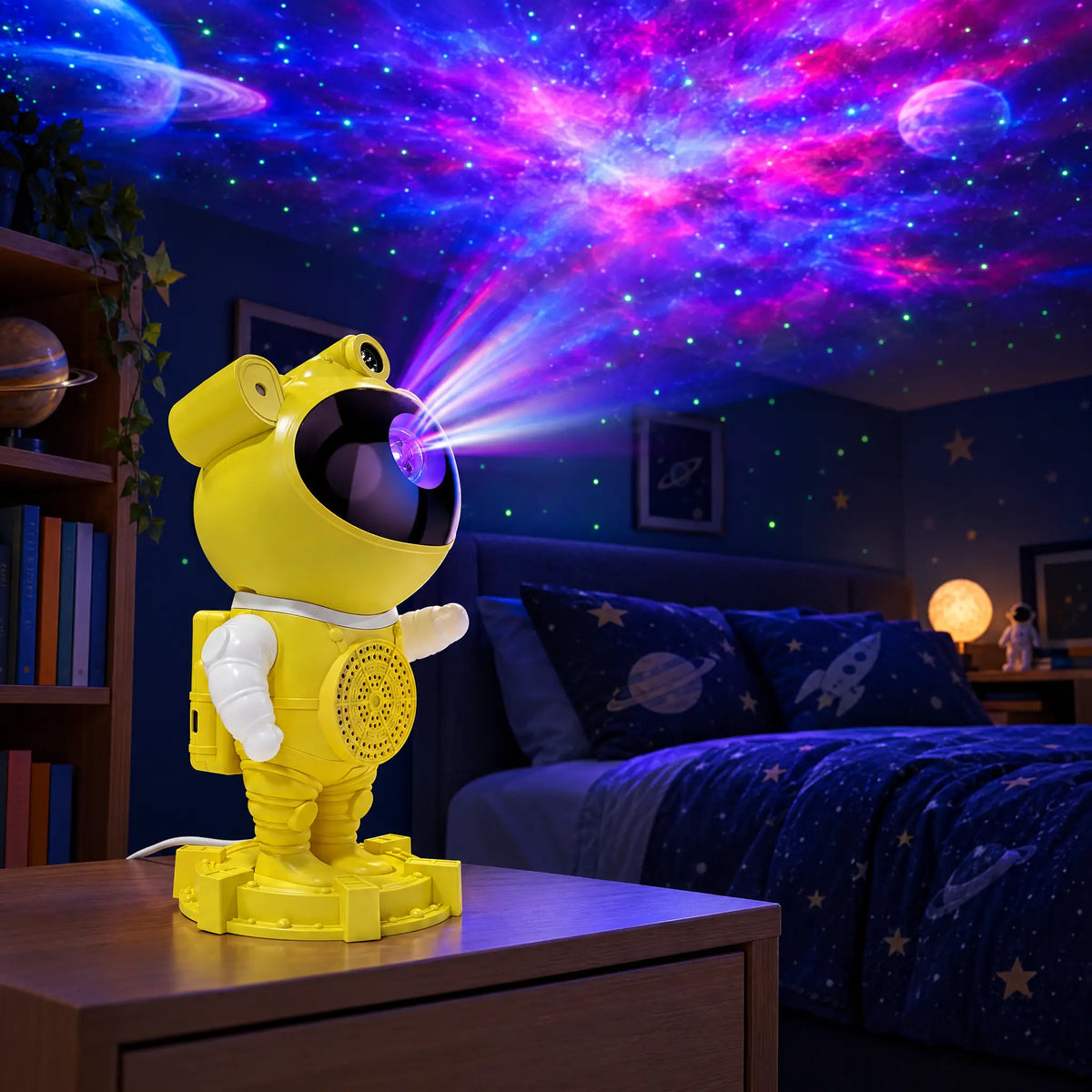 Astronaut Star Projector Night Light with Bluetooth Speaker and Remote - Yellow