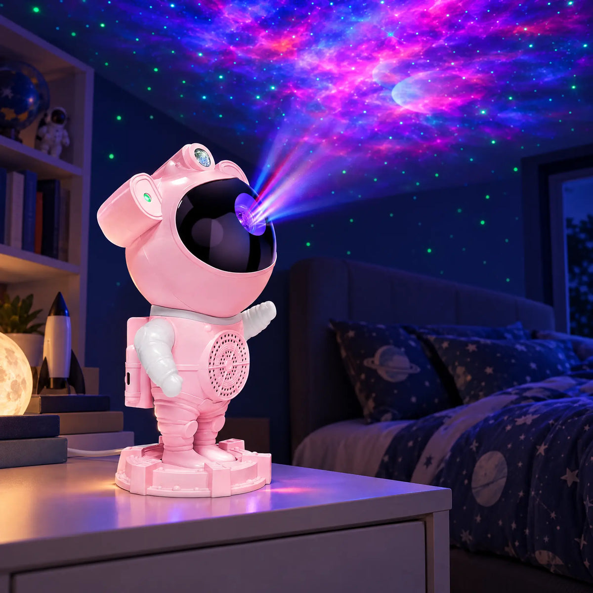 Astronaut Star Projector Night Light with Bluetooth Speaker and Remote - Pink