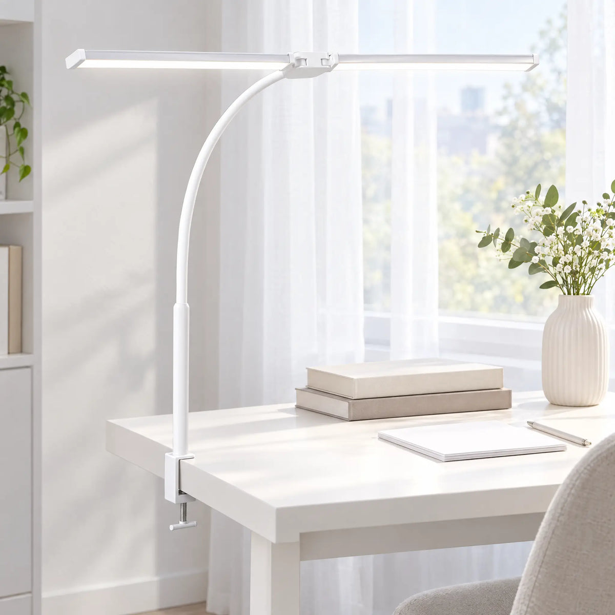 Dual-Head Gooseneck Desk Lamp - White